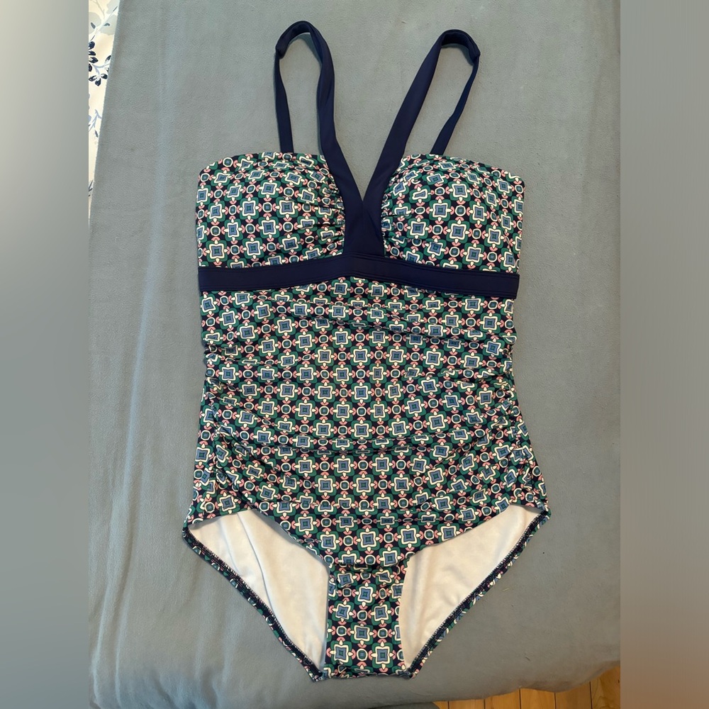 Corsica V-neck Swimsuit - Shady Glade, Square Geo